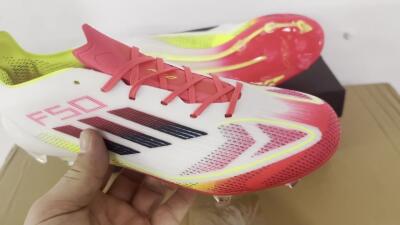 Men's Adidas F50 Elite FG Firm Ground Low-Tops Football Boots - White/Red/Yellow