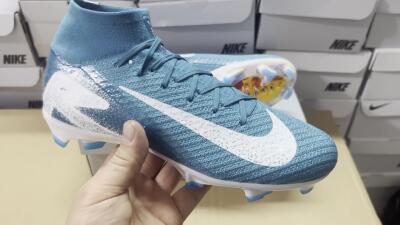 Unisex Nike Air Zoom Mercurial Superfly 10 Elite FG Firm Ground High-Tops Football Boots - Blue/White/Gold