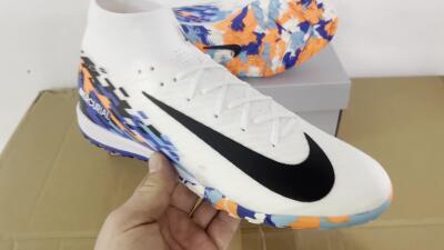 Unisex Nike Air Zoom Mercurial Superfly 10 Elite TF Artificial Turf High-Tops Football Shoes - White/Blue/Orange