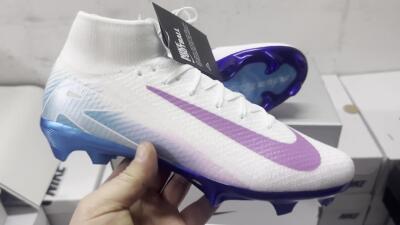 Unisex Nike Air Zoom Mercurial Superfly 10 Elite FG Firm Ground High-Tops Football Boots - White/Purple/Blue