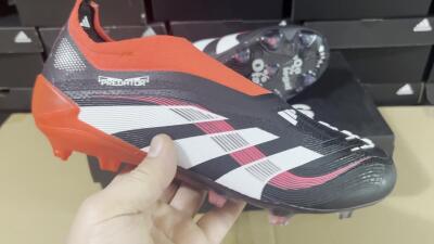 Unisex Adidas Predator Laceless Elite 25 FG Firm Ground Low-Tops Football Boots - Black/White/Red