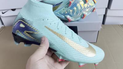 Unisex Nike Air Zoom Mercurial Superfly 10 Elite FG Firm Ground High-Tops Football Boots - Jade/Gold/Blue