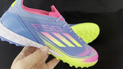 Men's Adidas F50 Pro TF Artificial Turf Low-Tops Football Shoes - Blue/Yellow/Pink