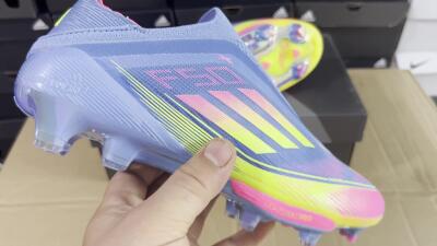 Unisex Adidas F50+ Elite Laceless FG Firm Ground Low-Tops Football Boots - Blue/Yellow/Pink