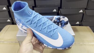 Unisex Nike Air Zoom Mercurial Superfly 10 Elite TF Artificial Turf High-Tops Football Shoes - Blue/White