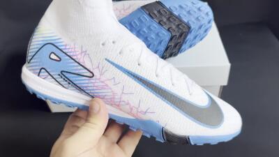 Unisex Nike Air Zoom Mercurial Superfly 10 Elite TF Artificial Turf High-Tops Football Shoes - White/Blue/Black