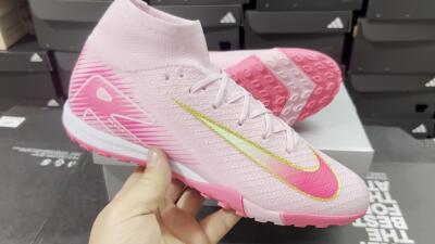 Unisex Nike Air Zoom Mercurial Superfly 10 Elite TF Artificial Turf High-Tops Football Shoes - Pink/Red/Gold