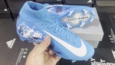 Unisex Nike Air Zoom Mercurial Superfly 10 Elite FG Firm Ground High-Tops Football Boots - Blue/White