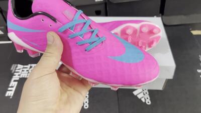 Men's Nike Hypervenom Phantom FG Firm Ground Low-Tops Football Boots - Pink/Blue/White