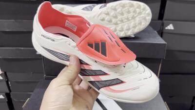 Unisex Adidas Predator Elite Foldover Tongue TF Artificial Turf Low-Tops Football Shoes - Beige/Black/Red