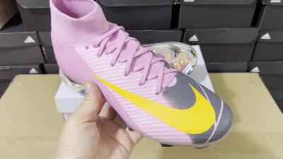 Men's Nike Air Zoom Mercurial Superfly 10 Elite FG Firm Ground High-Tops Football Boots - Pink/Black/Yellow