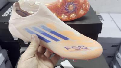 Men's Adidas F50 Elite Laceless FG Firm Ground Low-Tops Football Boots - Pink/Blue/Gold