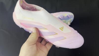 Unisex Adidas Predator 25 Elite Laceless FG Firm Ground Low-Tops Football Boots - Pink/Purple/Gold