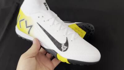 Unisex KM x Nike Air Zoom Mercurial Superfly 10 Elite TF Artificial Turf High-Tops Football Shoes - White/Black/Yellow
