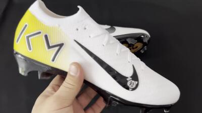 Unisex KM x Nike Air Zoom Mercurial Vapor 16 Elite FG Firm Ground Low-Tops Football Boots - White/Black/Yellow