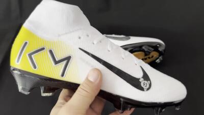 Unisex KM x Nike Air Zoom Mercurial Superfly 10 Elite FG Firm Ground High-Tops Football Boots - White/Black/Yellow