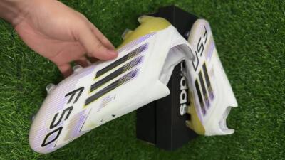 Unisex Adidas F50 Elite Laceless FG Firm Ground Low-Tops Football Boots - White/Purple/Black/Gold