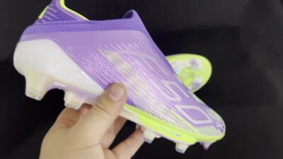 Unisex Adidas F50+ Lightstrike Pro Laceless FG Firm Ground Low-Tops Football Boots - Purple/Yellow/White