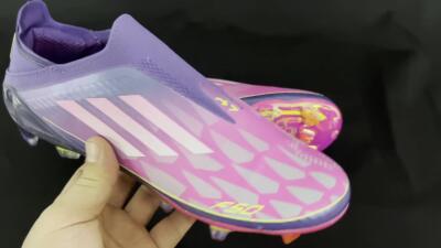Men's Adidas F50+ Elite Laceless FG Firm Ground Low-Tops Football Boots - Pink/Yellow/Purple