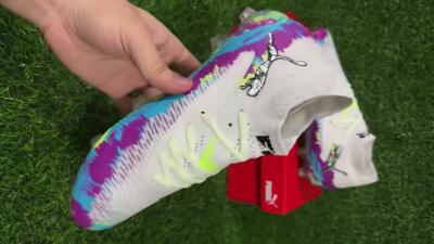 Unisex Puma Future 8 Ultimate FG Firm Ground Low-Tops Football Boots - White/Purple/Yellow/Blue