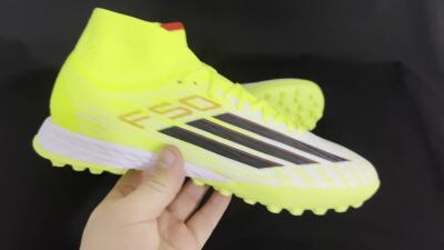 Men's Adidas F50 Elite Mid TF Artificial Turf High-Tops Football Shoes - Yellow/Black/Red
