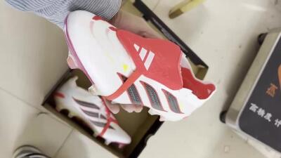 Unisex Adidas Predator 26 Elite Fold-Over Tongue FG Firm Ground Low-Tops Football Boots - White/Electric Red/Steel Gray