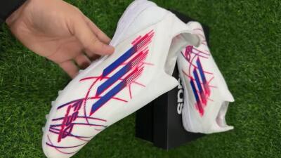 Unisex Adidas F50 Elite Laceless TF Artificial Turf Low-Tops Football Shoes - White/Electric Red/Navy Blue
