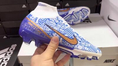 Men's Nike Air Zoom Mercurial Superfly 9 Elite FG Firm Ground High-Tops Football Boots - White/Blue/Red