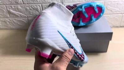 Men's Nike Air Zoom Mercurial Superfly 9 Elite FG Firm Ground High-Tops Football Boots - White/Blue/Pink