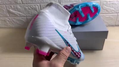 Men's Nike Air Zoom Mercurial Superfly 9 Elite FG Firm Ground High-Tops Football Boots - Grey/Blue/Red