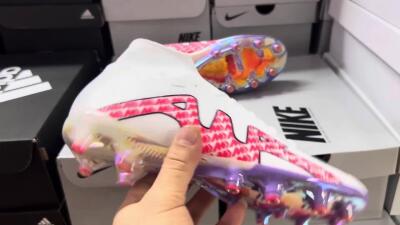 Men's Nike Air Zoom Mercurial Superfly 9 Elite AG Artificial Grass High-Tops Football Boots - White/Pink