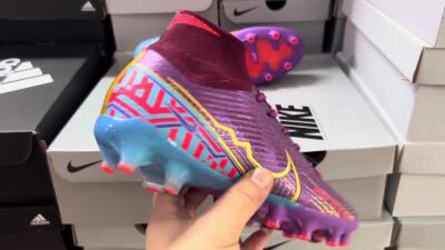 Men's Nike Air Zoom Mercurial Superfly 9 Elite AG Artificial Grass High-Tops Football Boots - Red/Gold/Blue