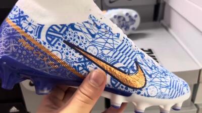 Men's Nike Air Zoom Mercurial Superfly 9 Elite AG Artificial Grass High-Tops Football Boots - Blue/White