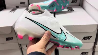 Unisex Nike Air Zoom Mercurial Vapor 15 Elite FG Firm Ground Low-Tops Football Boots - White/Blue/Pink