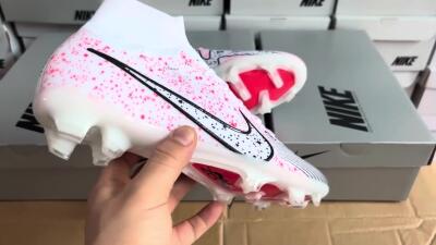 Men's Nike Air Zoom Mercurial Superfly 9 Elite FG Firm Ground High-Tops Football Boots - White/Pink/Black