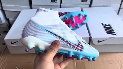 Unisex Nike Air Zoom Mercurial Superfly 9 Elite AG Artificial Grass High-Tops Football Boots - White/Blue/Pink