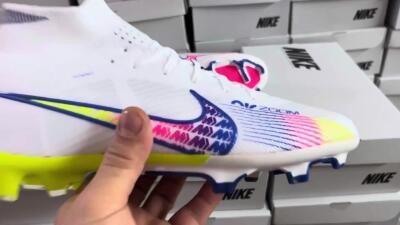 Men's Nike Air Zoom Mercurial Superfly 9 Elite FG Firm Ground High-Tops Football Boots - White/Blue/Pink/Green