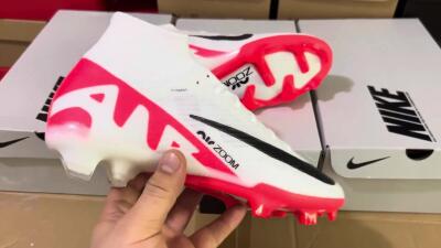 Men's Nike Air Zoom Mercurial Superfly 9 Elite FG Firm Ground High-Tops Football Boots - White/Black/Red