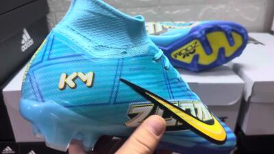 Unisex Kylian Mbappe x Nike Air Zoom Mercurial Superfly 9 Elite FG Firm Ground High-Tops Football Boots - Blue/Yellow/Black