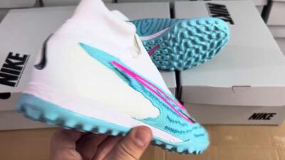 Men's Nike Phantom GX Elite DF Link TF Artificial Turf High-Tops Football Shoes - White/Blue/Pink