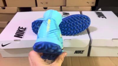 Men's Kylian Mbappe x Nike Air Zoom Mercurial Superfly 9 Elite TF Artificial Turf High-Tops Football Shoes - Blue/Yellow/Black