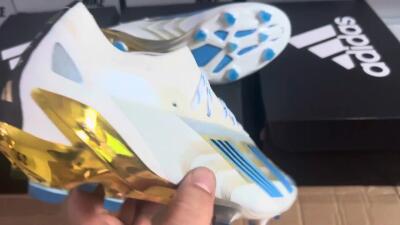 Men's Adidas X Crazyfast.1 FG Firm Ground Low-Tops Football Boots - White/Blue/Gold