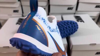 Unisex Nike Air Zoom Mercurial Vapor 15 Pro TF Artificial Turf Low-Tops Football Shoes - White/Blue/Gold