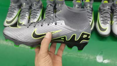 Unisex Nike Air Zoom Mercurial Superfly 9 Elite FG Firm Ground High-Tops Football Boots - Silver/Grey/Green