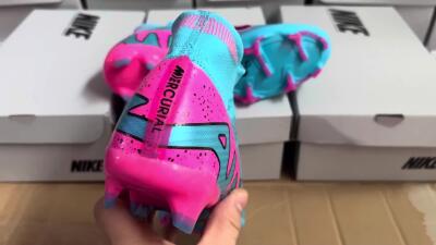 Unisex Nike Air Zoom Mercurial Superfly 9 Elite FG Firm Ground High-Tops Football Boots - Blue/Pink/Black