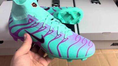 Men's Nike Air Zoom Mercurial Superfly 9 Elite FG Firm Ground High-Tops Football Boots - Jade/Purple/Black