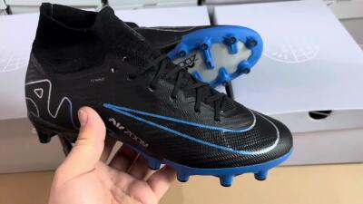 Unisex Nike Air Zoom Mercurial Superfly 9 Elite AG Artificial Grass High-Tops Football Boots - Black/Blue/White