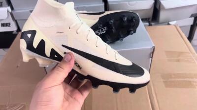 Men's Nike Air Zoom Mercurial Superfly 9 Elite AG Artificial Grass High-Tops Football Boots - Beige/Black/White