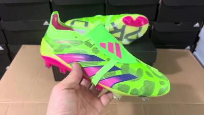 Men's Adidas Predator Elite Foldover Tongue FG Firm Ground Low-Tops Football Boots - Green/Pink/Purple/Yellow