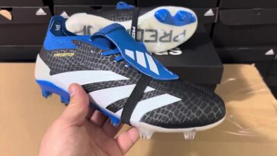 Unisex Adidas Predator Elite Foldover Tongue FG Firm Ground Low-Tops Football Boots - Black/White/Blue